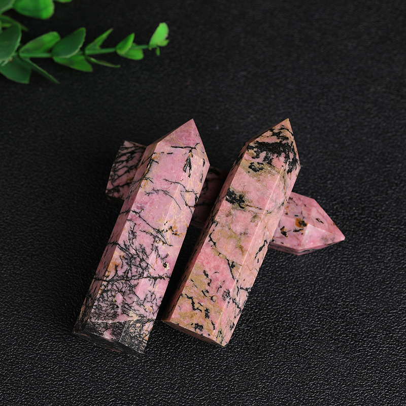 Natural Rhodonite Single-Terminated Crystal Tower – Six-Sided Healing Stone Decor | Gemstone Spiritual Healing Stone Meaning