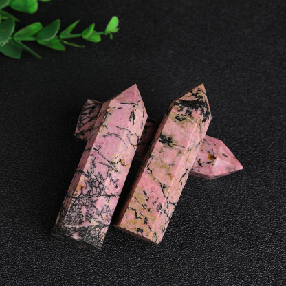 Natural Rhodonite Single-Terminated Crystal Tower – Six-Sided Healing Stone Decor | Gemstone Spiritual Healing Stone Meaning