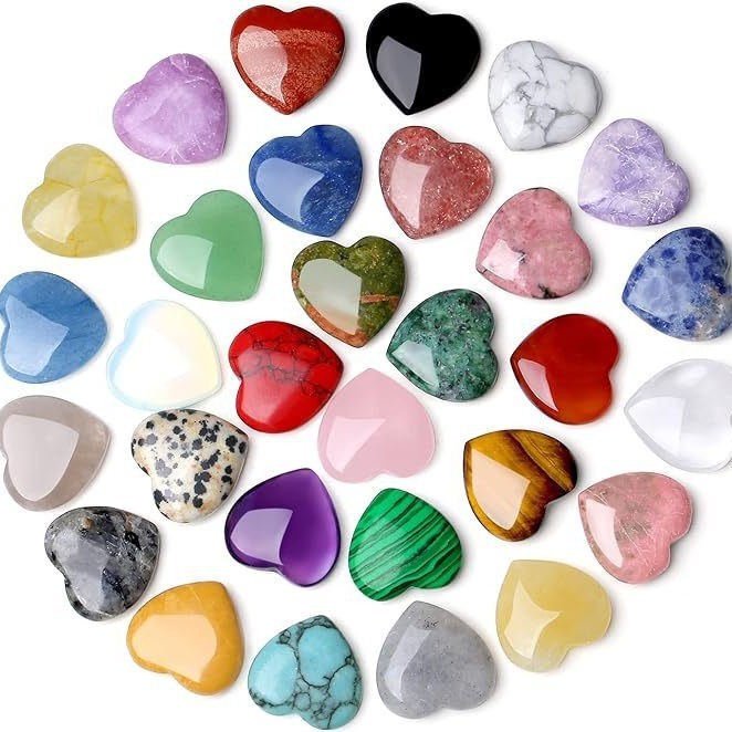 Natural Crystal Heart-Shaped Gemstone Set · Healing Decor Gift Collection
