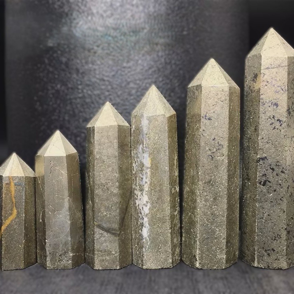 Natural Pyrite Crystal Obelisk Tower Hexagonal Crystal Point for Reiki Healing and Crystal Grid |  Gemstone Spiritual Healing Stone Meaning