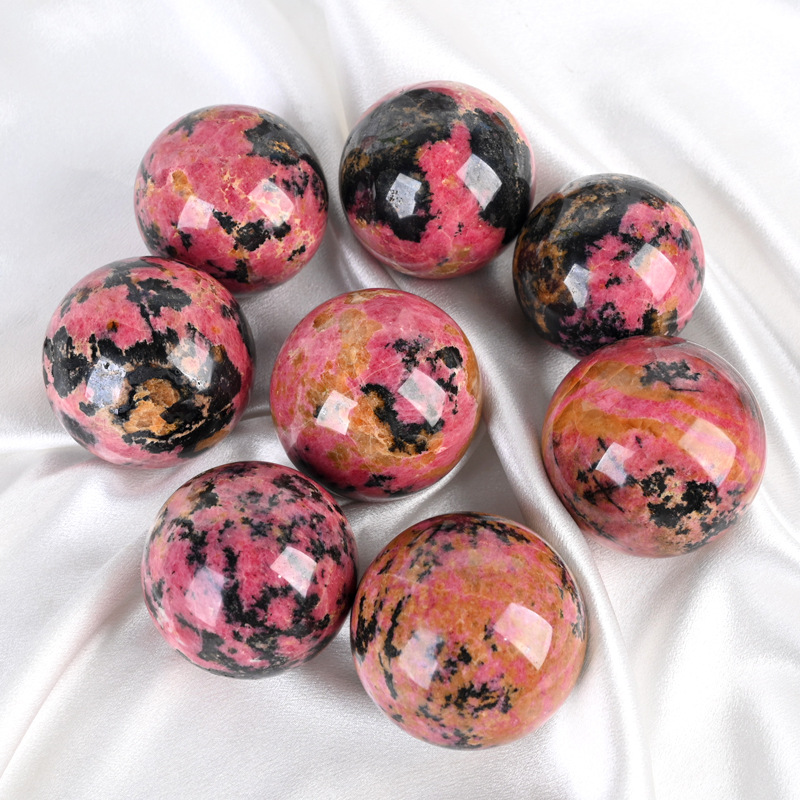 Natural Rhodonite Gemstone Sphere – Raw Stone  DIY No-Hole Round Bead | Crystals Spiritual Healing Stone Meaning