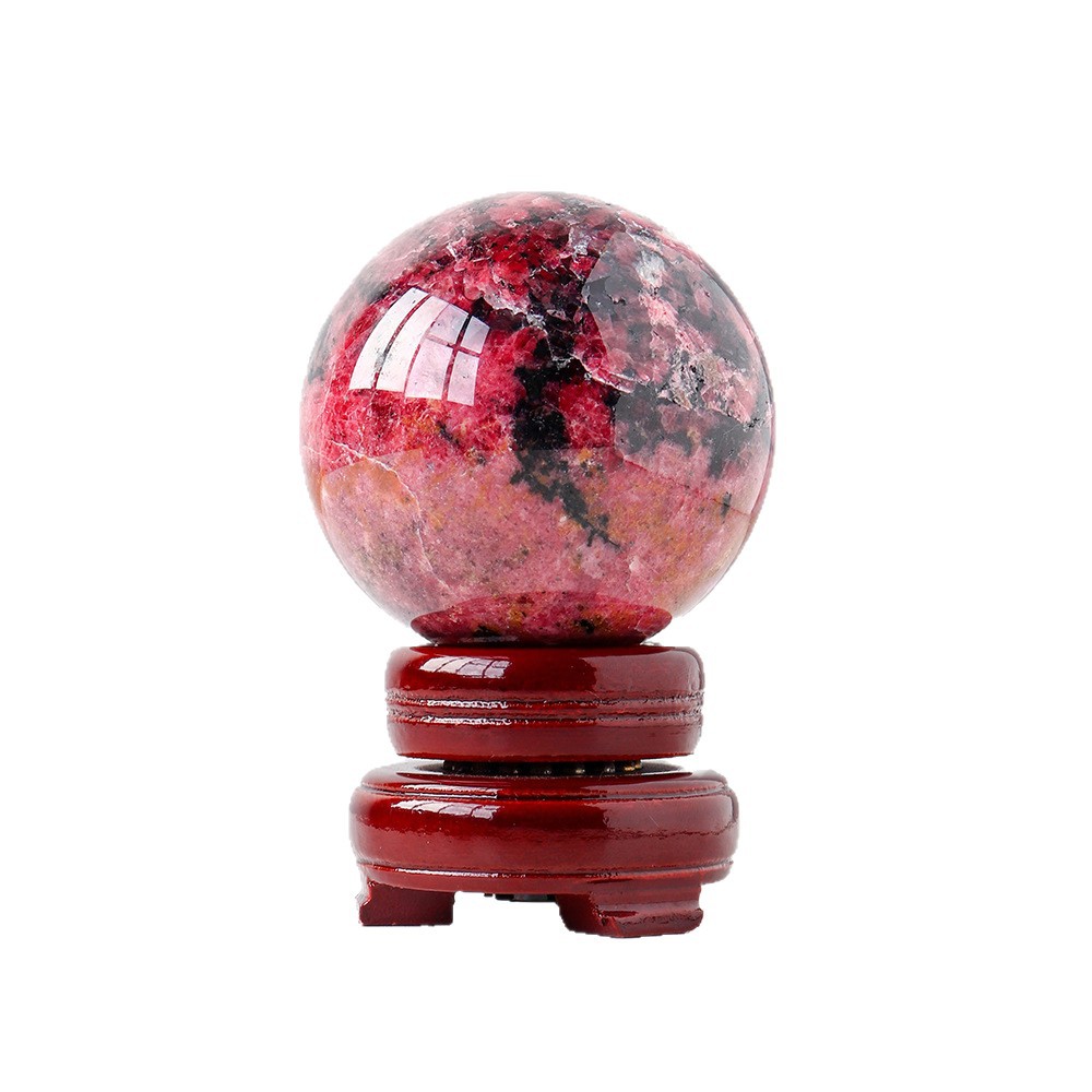 Natural Rhodonite Crystal Sphere – Raw Stone Healing Decor | DIY No-Hole Round Bead for Jewelry & Pendants