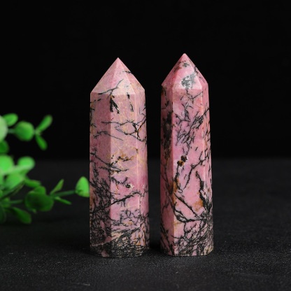 Natural Rhodonite Single-Terminated Crystal Tower – Six-Sided Healing Stone Decor | Gemstone Spiritual Healing Stone Meaning