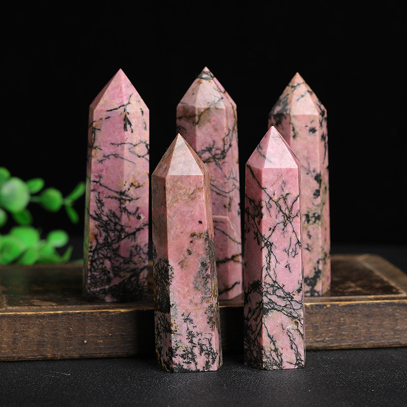 Natural Rhodonite Single-Terminated Crystal Tower – Six-Sided Healing Stone Decor | Gemstone Spiritual Healing Stone Meaning