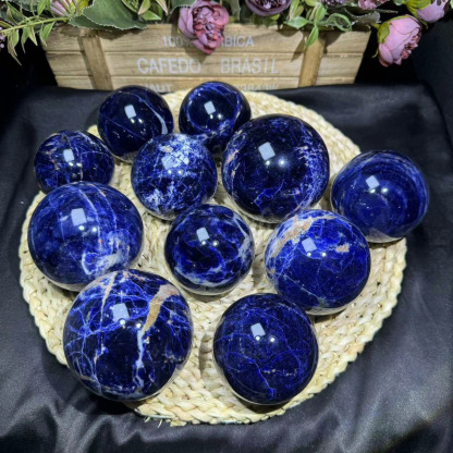 Natural Sodalite Polished Crystal Sphere – Raw Stone Mineral Specimen | Healing Energy Home Décor