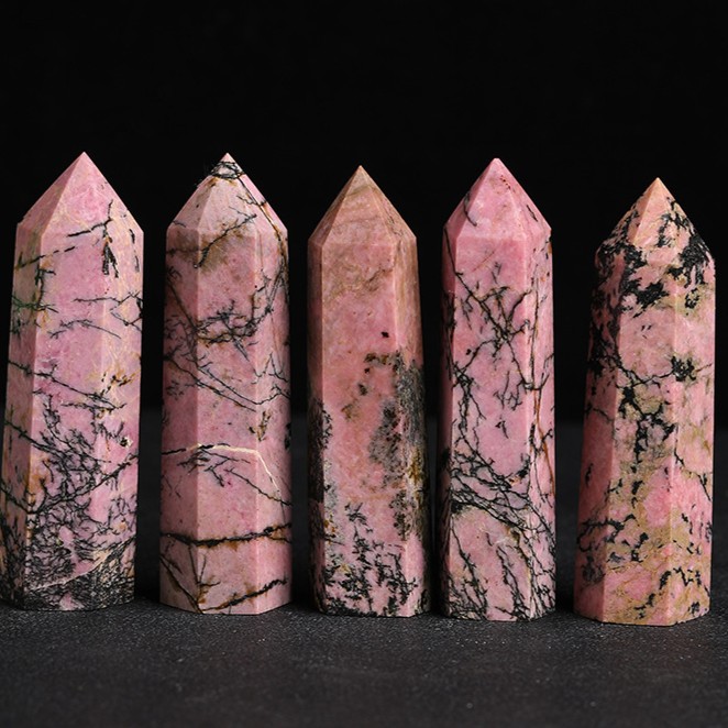 Natural Rhodonite Single-Terminated Crystal Tower – Six-Sided Healing Stone Decor | Gemstone Spiritual Healing Stone Meaning