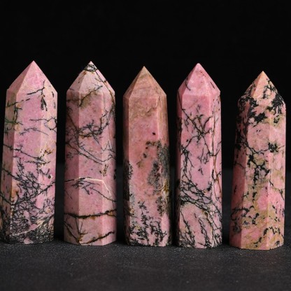 Natural Rhodonite Single-Terminated Crystal Tower – Six-Sided Healing Stone Decor | Gemstone Spiritual Healing Stone Meaning