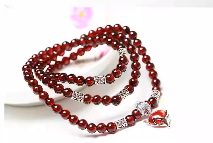 Natural Garnet Crystal Bracelet Gemstone with Fox Pendant, Adjustable Multi-Loop Raw Stone Birthday Gift | Crystal Spiritual Healing Stone Meaning