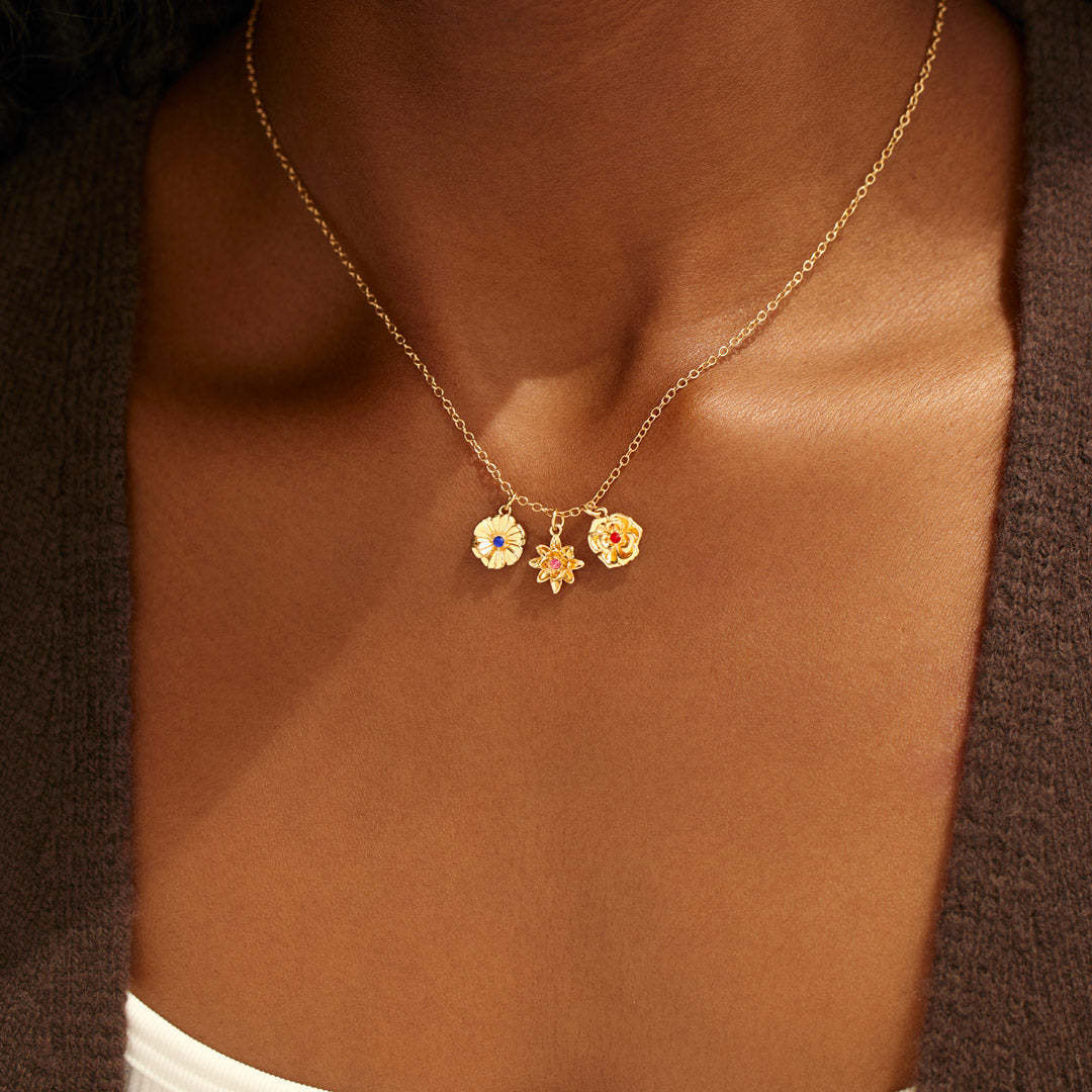 3D Birth Flower Necklace Birthstone 12 Month Bouquet Pendant Floral |  Jewelry Birthday Gift