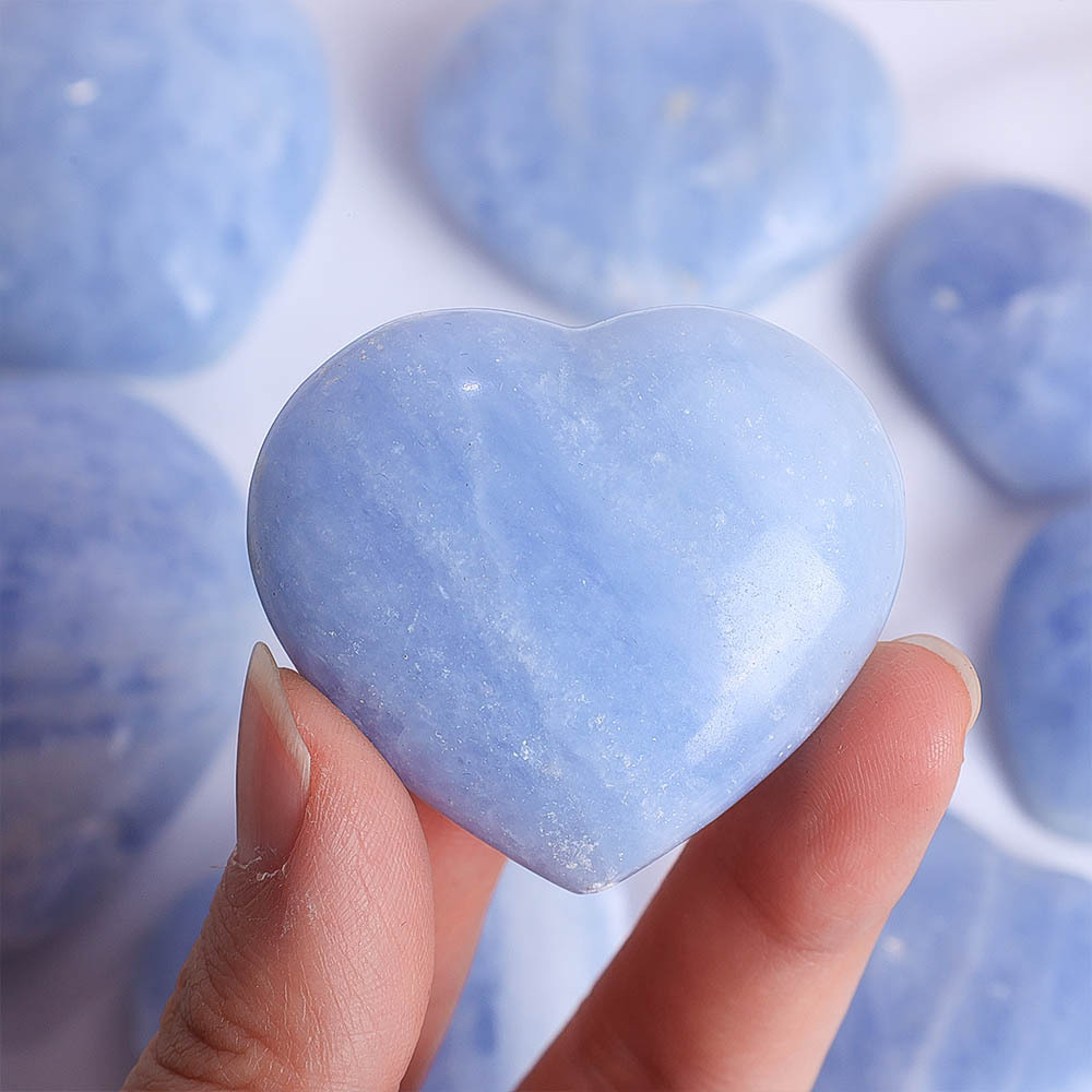 Natural Celestite Crystal Heart Palm Stone, Fidget Polished Handheld Worry Stone | Gemstone Spiritual Healing Stone Meaning