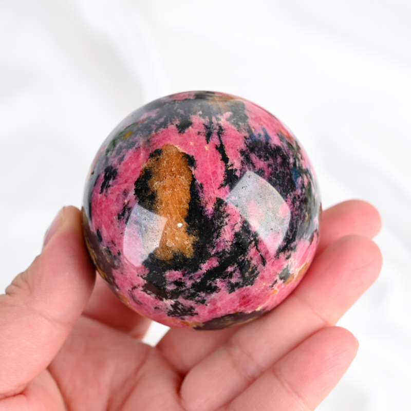 Natural Rhodonite Crystal Sphere – Raw Stone Healing Decor | DIY No-Hole Round Bead for Jewelry & Pendants