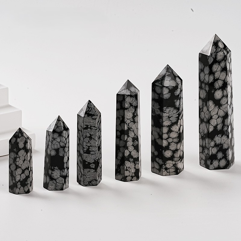 Natural Snowflake Obsidian Crystal Towers - Single-Point Crystal Obelisk for Reiki & Crystal Grid | Gemstone Spiritual Healing Stone Meaning