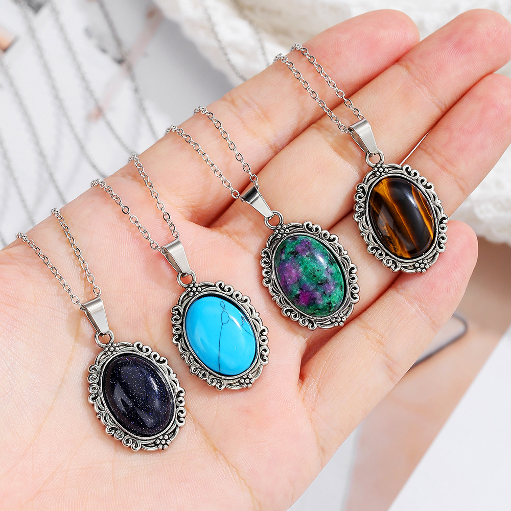 Natural Crystal Pendent with Chain Dainty Necklace –Unique Oval Stone Handmade Jewelry | Gemstone Spiritual Healing Stone Meaning