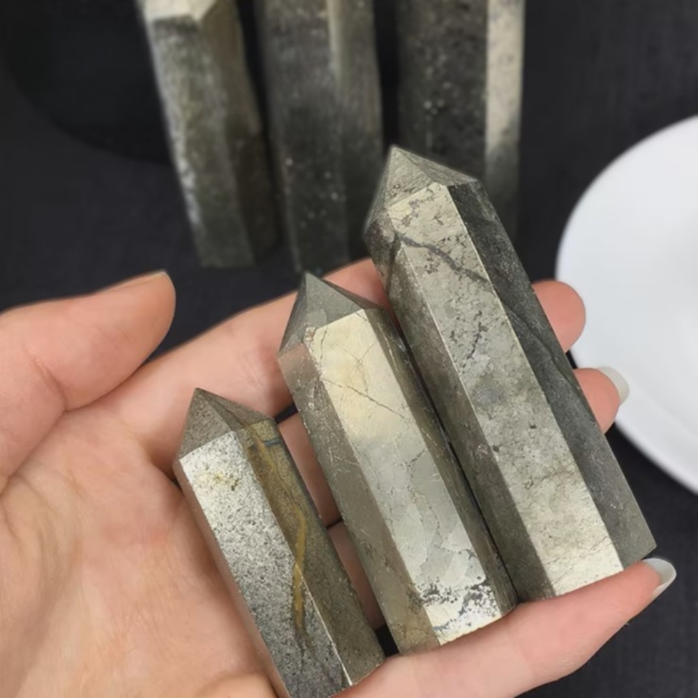 Natural Pyrite Crystal Obelisk Tower Hexagonal Crystal Point for Reiki Healing and Crystal Grid |  Gemstone Spiritual Healing Stone Meaning