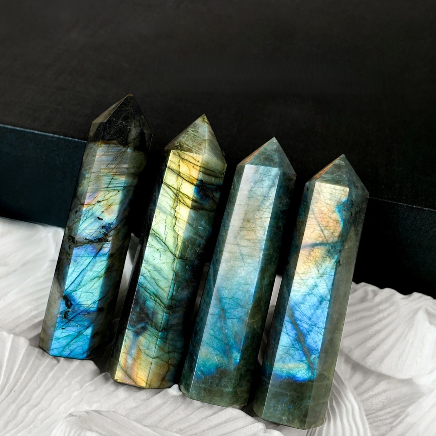 Natural Labradorite Gemstones Single-Point Crystal Tower | Polished Six-Facet Gemstone | Crystals Spiritual Healing Stone Meaning
