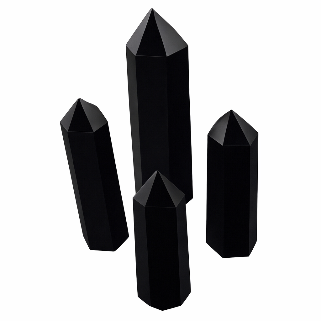 Natural Black Obsidian Crystal Tower Polished Stone Crystal Point Wand Obelisk 6 Faceted For Reiki Chakra Meditation | Gemstone Spiritual Healing Stone Meaning
