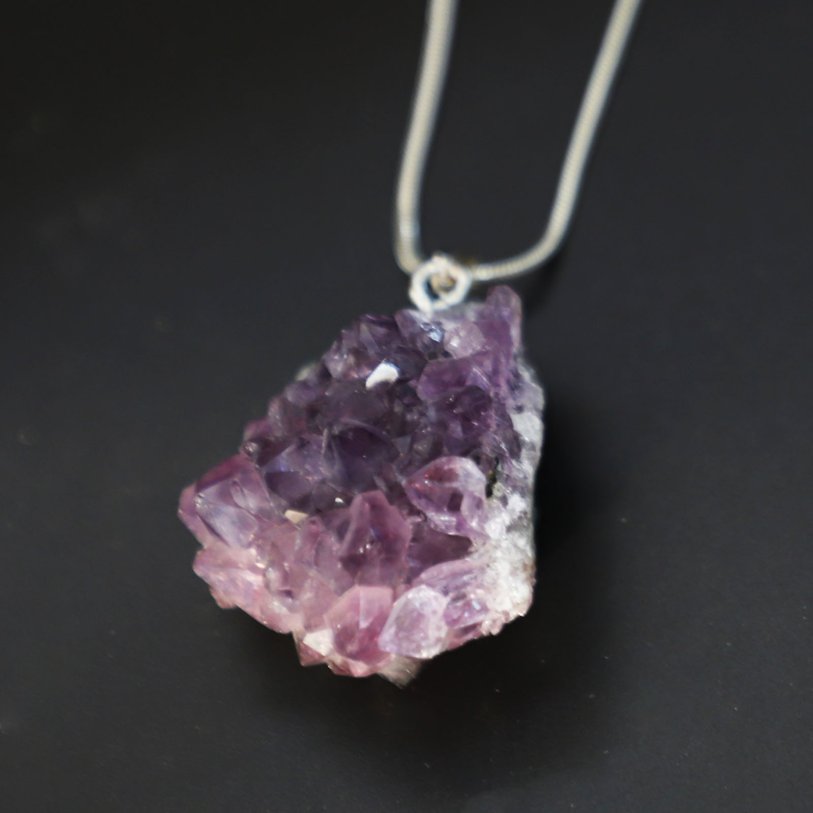 Natural Uruguay Amethyst Crystal Cluster Pendant with Chain Necklace Raw Stone Jewelry | Gemstone Spiritual Healing Stone Meaning