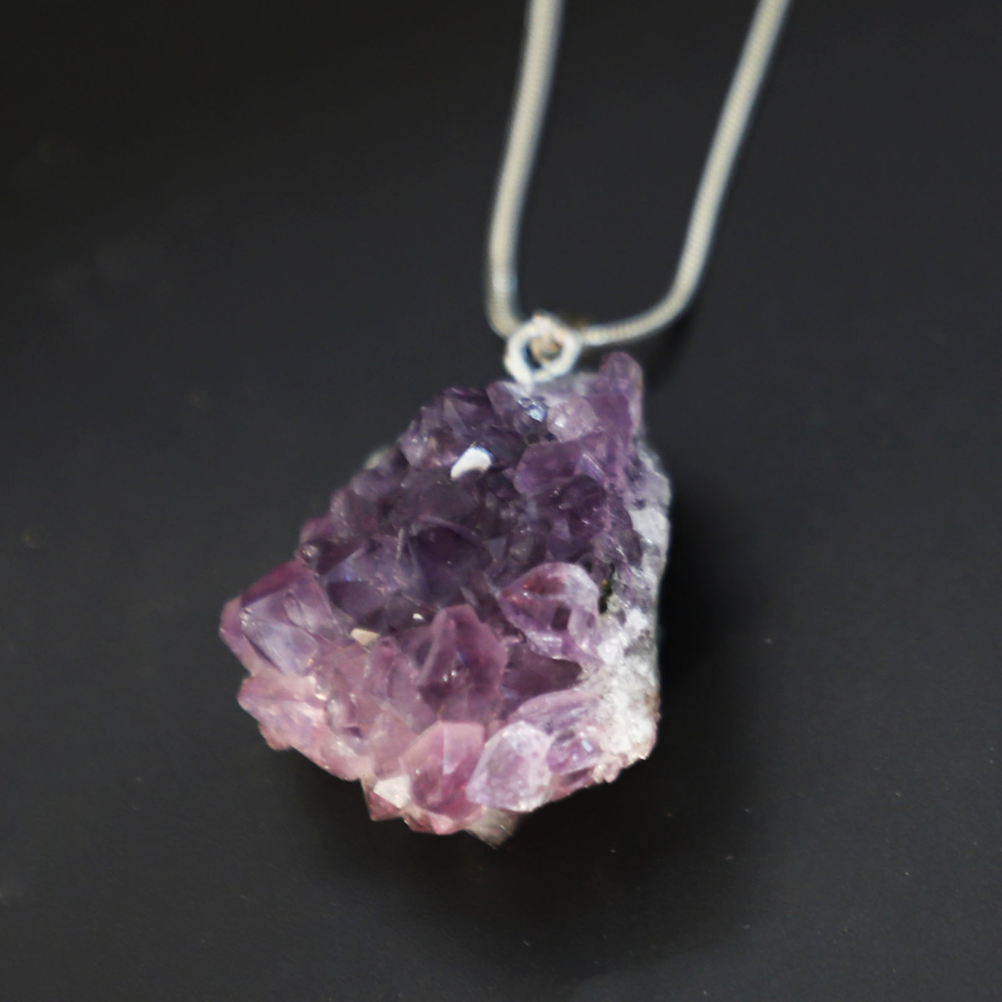 Natural Uruguay Amethyst Crystal Cluster Pendant with Chain Necklace Raw Stone Jewelry | Gemstone Spiritual Healing Stone Meaning