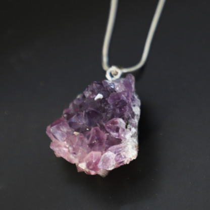 Natural Uruguay Amethyst Crystal Cluster Pendant with Chain Necklace Raw Stone Jewelry | Gemstone Spiritual Healing Stone Meaning