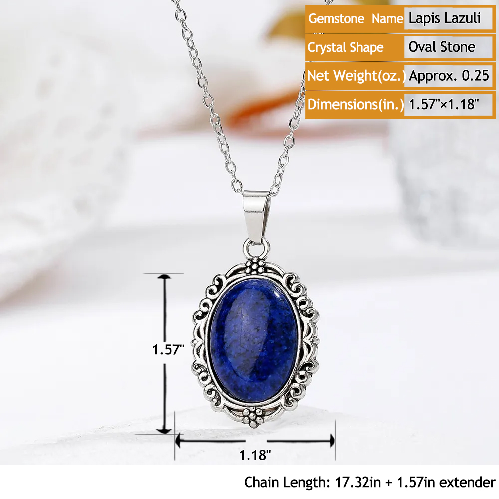 Natural Crystal Pendent with Chain Dainty Necklace –Unique Oval Stone Handmade Jewelry | Gemstone Spiritual Healing Stone Meaning