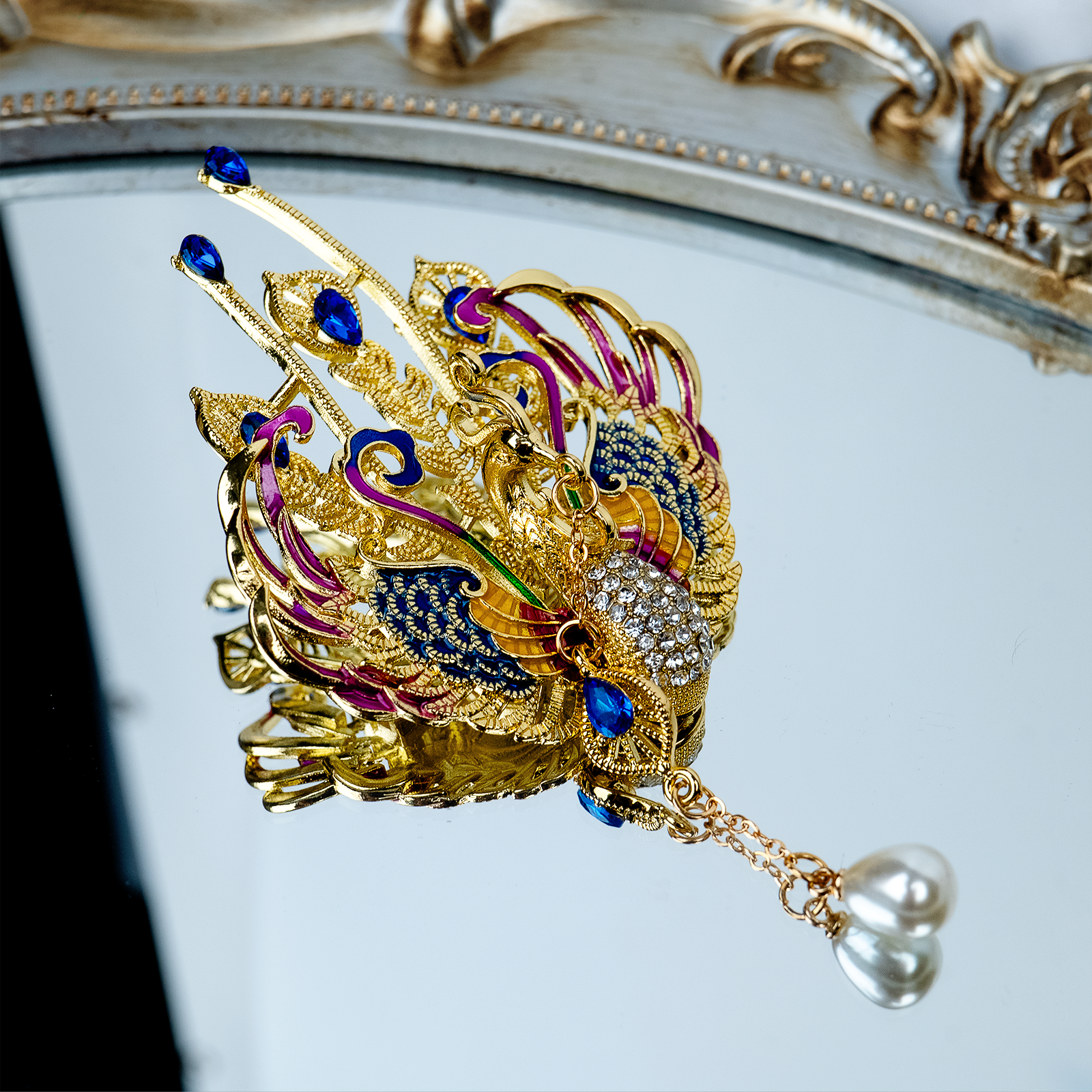 Colorful Phoenix Brooch for Women, Pearl Tassel Pendant, Elegant Dress & Cheongsam Accessory