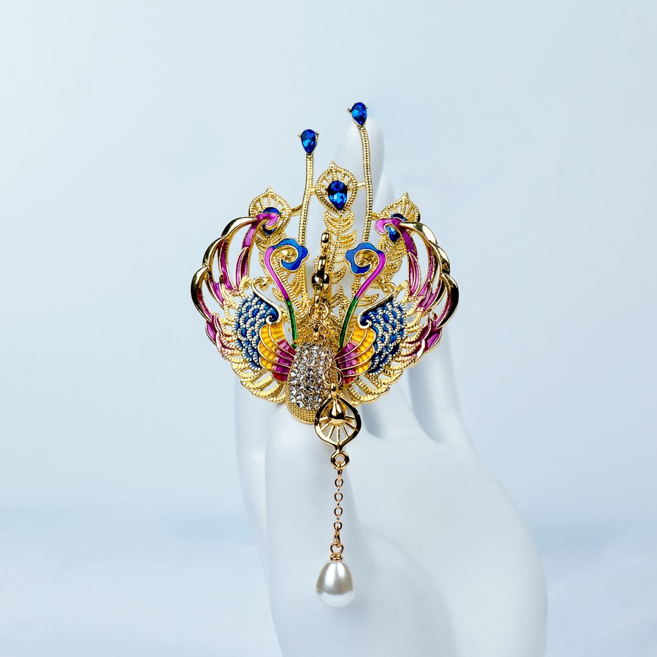 Colorful Phoenix Brooch for Women, Pearl Tassel Pendant, Elegant Dress & Cheongsam Accessory