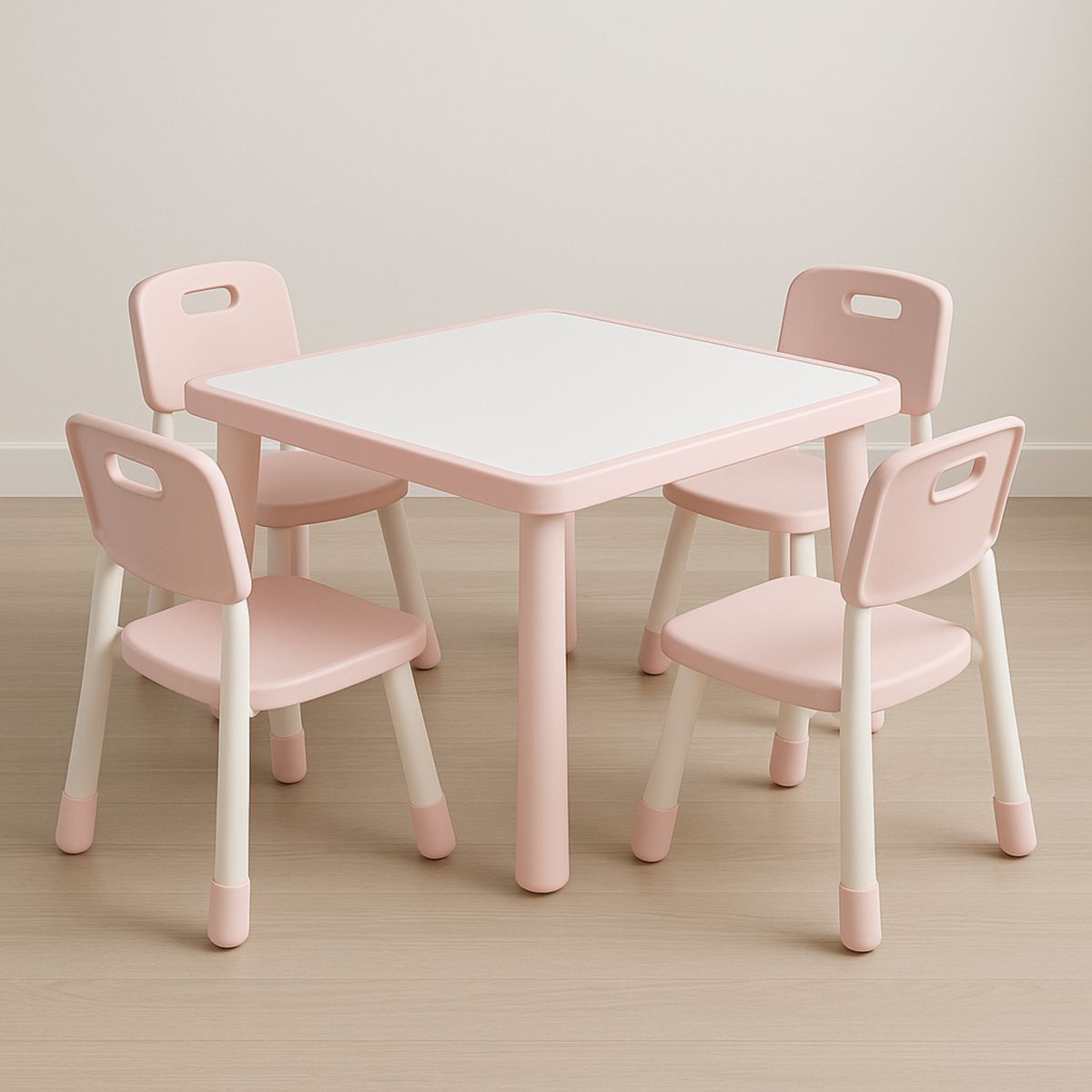 Barnesett Bord og Stoler Kvadratisk Formet Plast Rosa/Hvit 60x60x45 cm