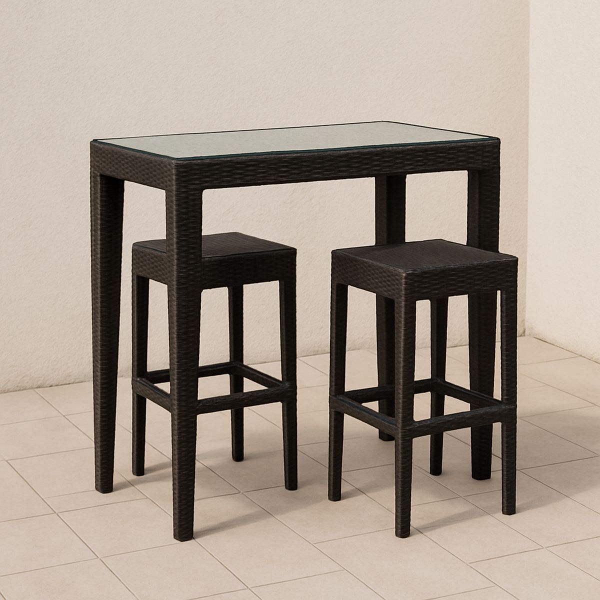 Utemøbler Sett i Polyrotting og Herdet Glass Svart 1 Bord 2 Stoler