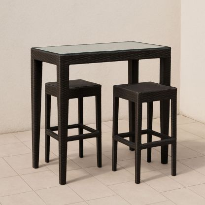 Utemøbler Sett i Polyrotting og Herdet Glass Svart 1 Bord 2 Stoler