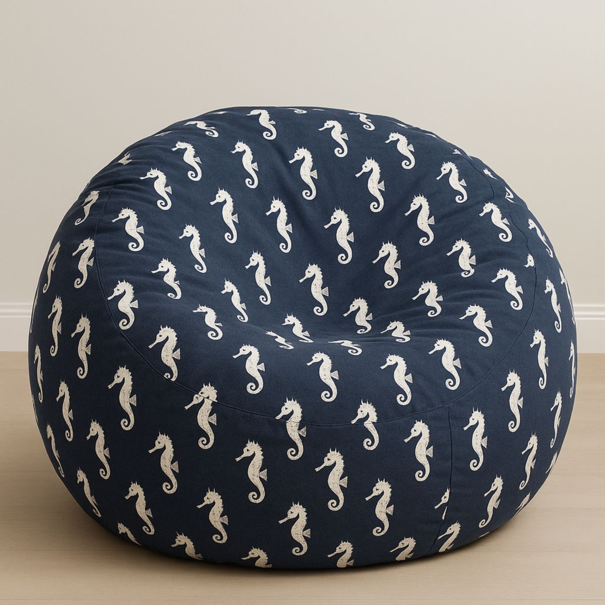 Sekkestol Rund 100 cm Bomull Seahorse-mønster Blå