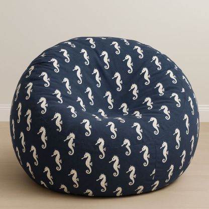 Sekkestol Rund 100 cm Bomull Seahorse-mønster Blå