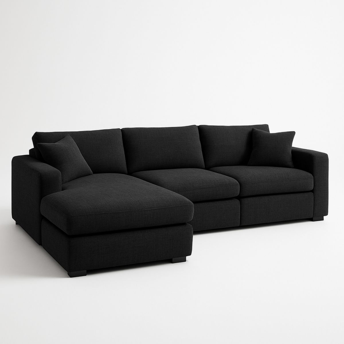 Modulsofa i svart stoff med chaise longue 300x200x90 cm