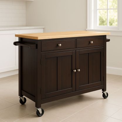 Kjøkkenøy med Hjul Mørkebrun/Bøk 120x60x90cm Treverk Rustfritt Stål