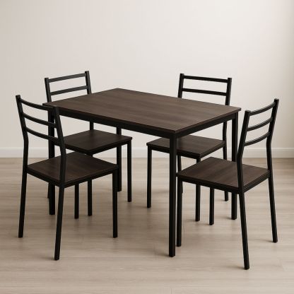 Spisebordsett med stoler rektangulær form MDF metall Ramme Mørk brun/Svart 5-delt