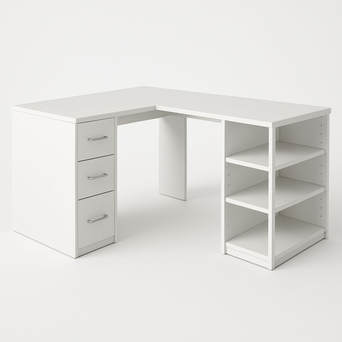 Hjørneskrivebord L-formet MDF Hvit 150x120x74 cm med Hyller og Skuffer