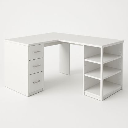 Hjørneskrivebord L-formet MDF Hvit 150x120x74 cm med Hyller og Skuffer