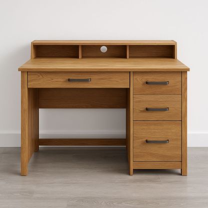 Skrivebord Eik Finér Treverk 120x55x75 cm Med Skuffer og Hylle