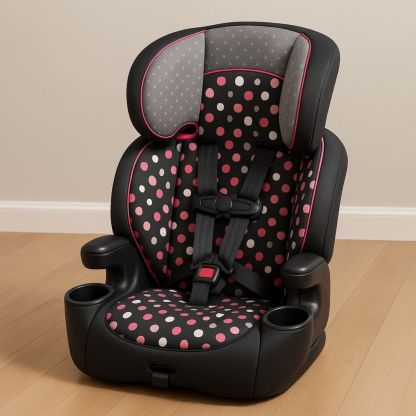 Barnesete bilsete polka dot svart/rosa, justerbar høyde, 70x45x50 cm