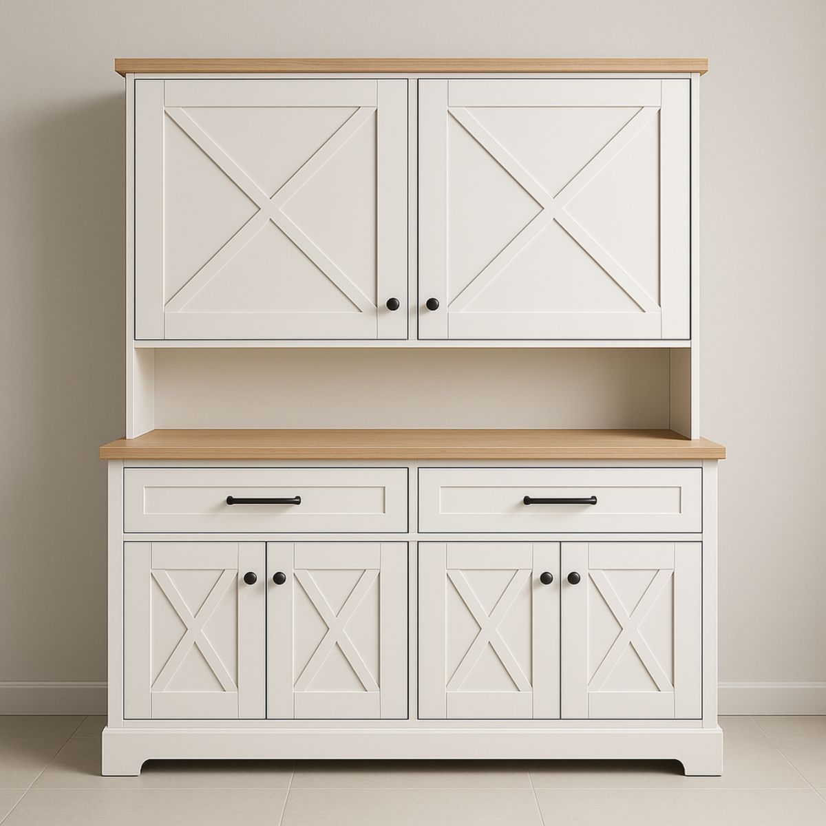 Kjøkkenskap i hvitt tre, 200 cm høy, 150 cm bred, 45 cm dyp