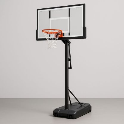Justerbart basketballmål med base i svart/oransje med 305 cm høyde