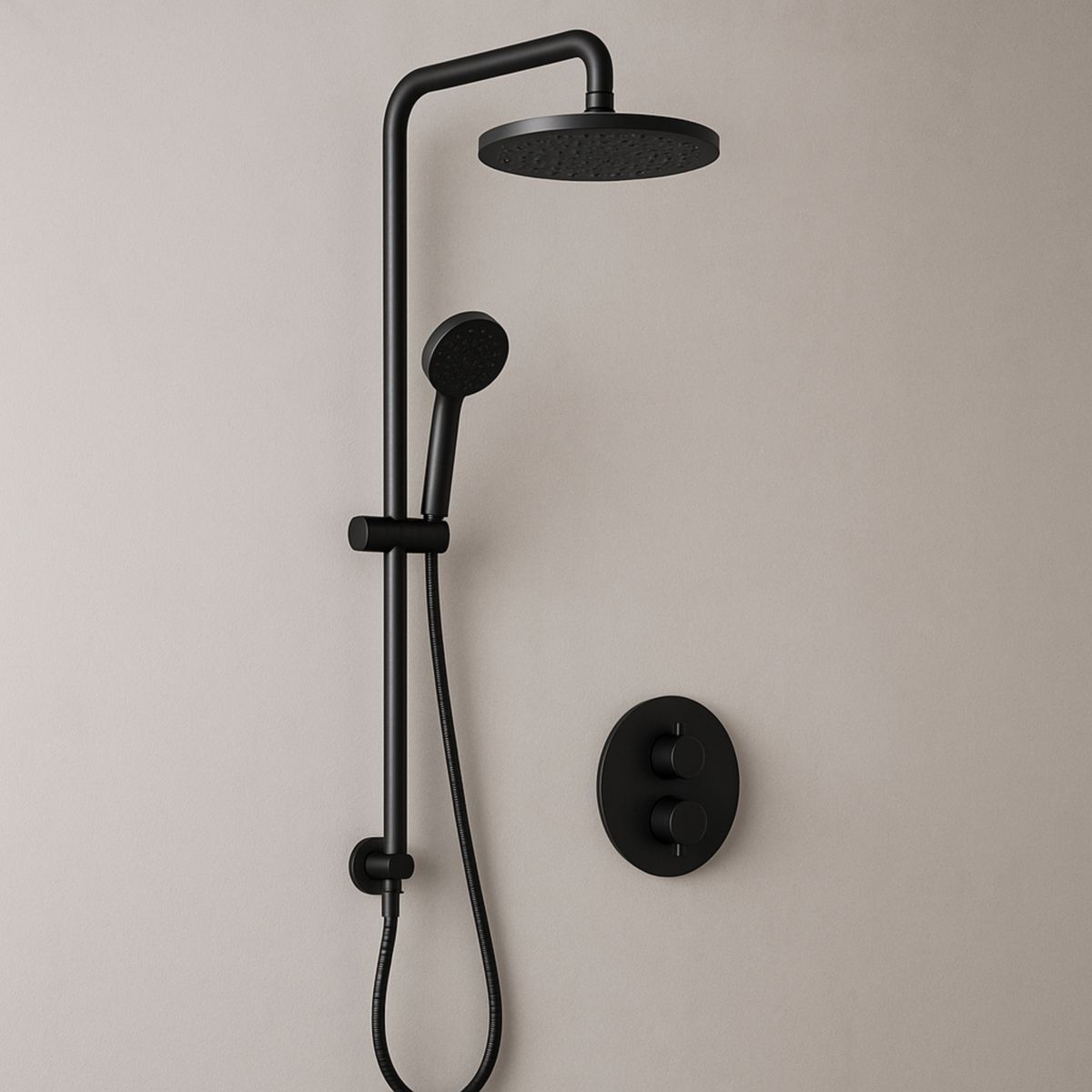 Dusjsett Rund Formet Matt Svart Med Hånddusj