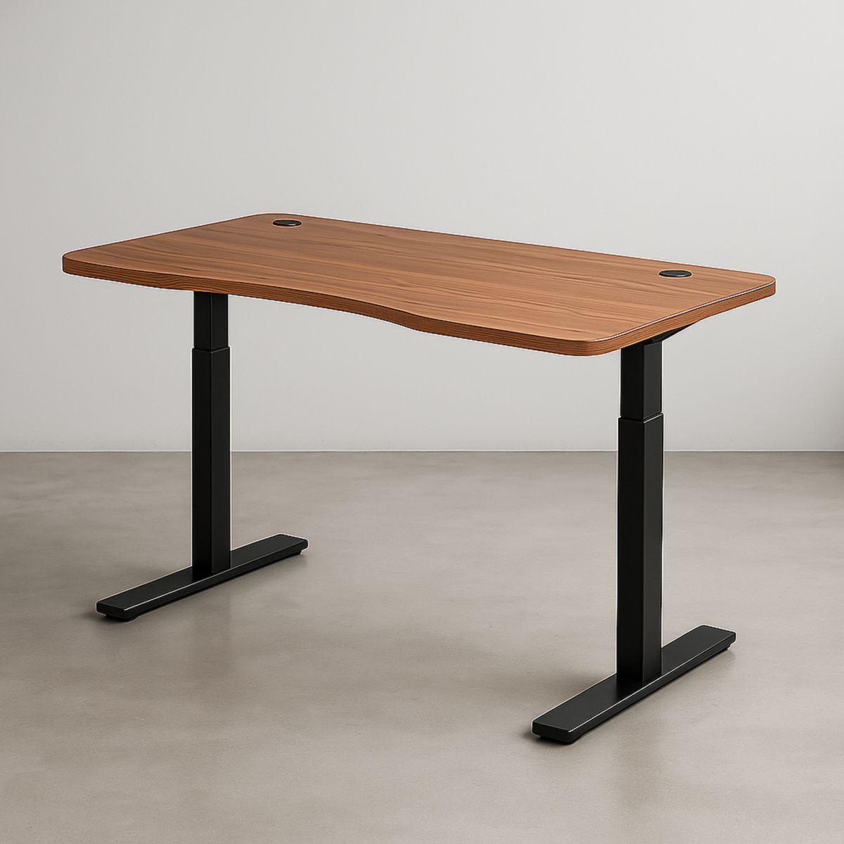 Høydejusterbart skrivebord rektangulær 140x70 cm MDF/svart metall Brun/Svart