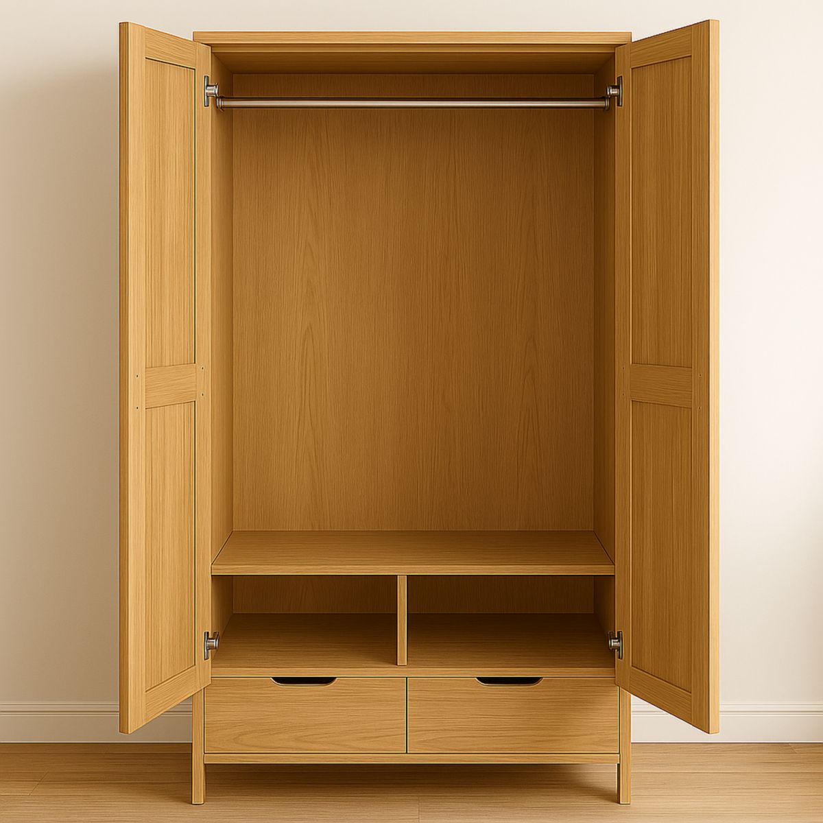 Tosidig Garderobeskap i MDF med dobbeldør og skuffer 200x120x60cm Eik