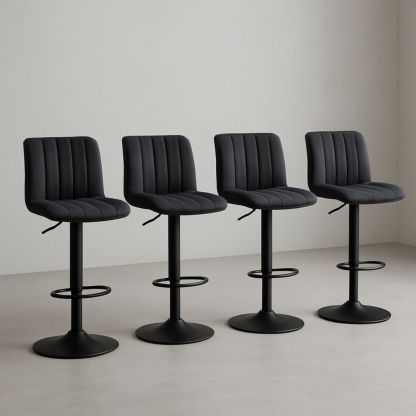 Sett med 4 justerbare barstoler i stoff grå med metallramme høyde 93-113 cm