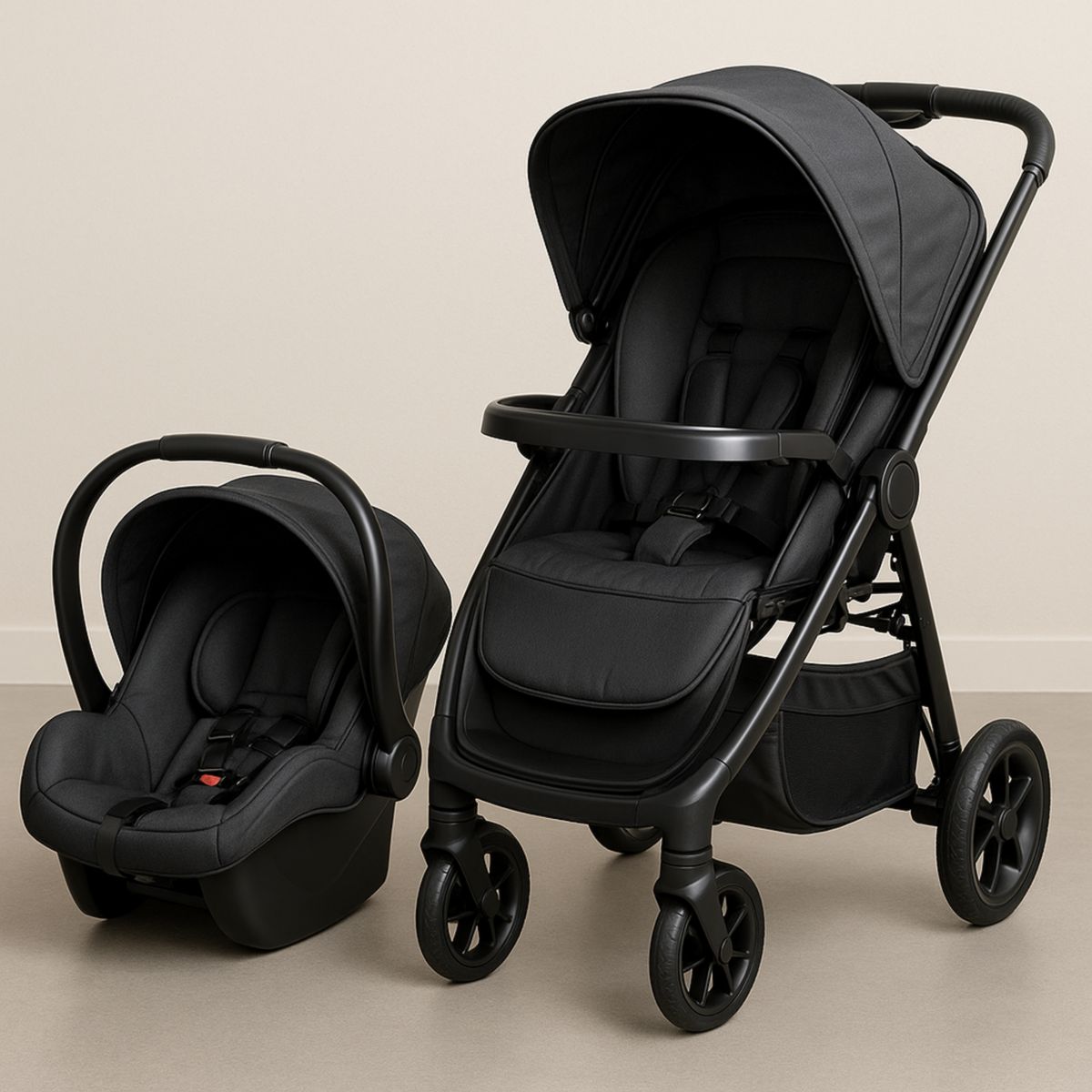 Barnevogn med bilstol 2-i-1 sett Svart Polyester og Aluminium EN 1888