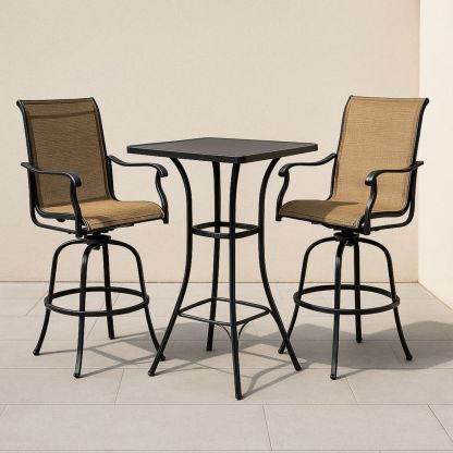 Utendørs bistromøbelsett i metall med tekstil, 1 bord og 2 stoler