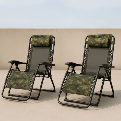 Sammenleggbar liggestol sett 2 stykker kamuflasje polyester 107 cm