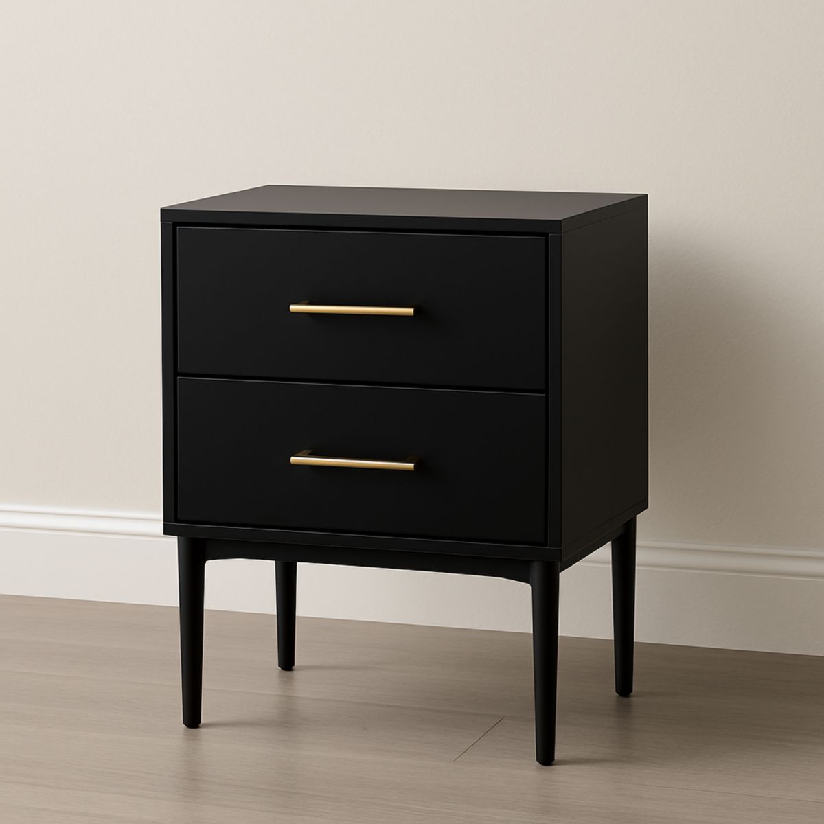 Nattbord med Skuffer Rektangulær 2 Skuffer MDF/Metallhåndtak Svart 55x45x35 cm