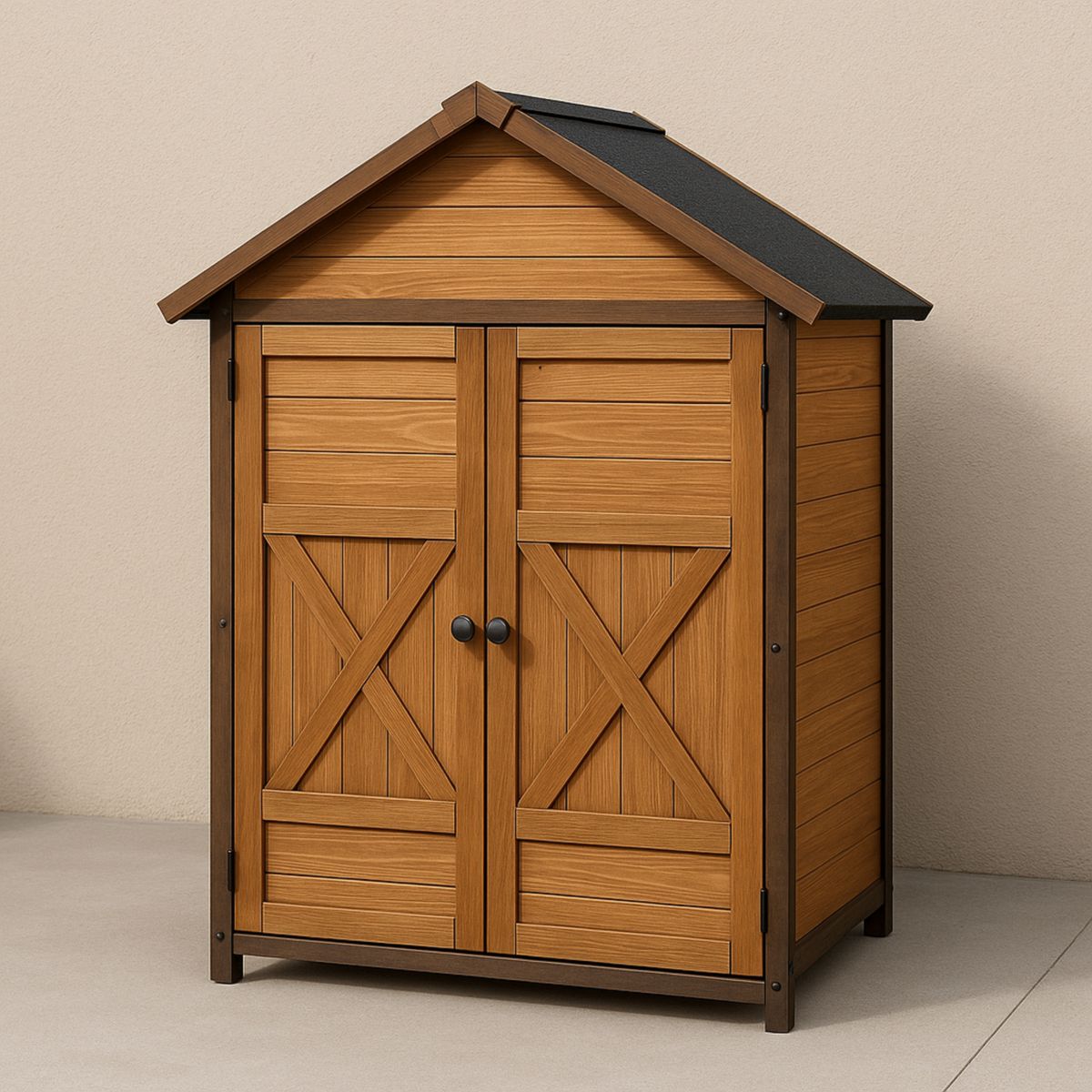 Uteskap i tre med skråtak og doble dører 150x90x75 cm