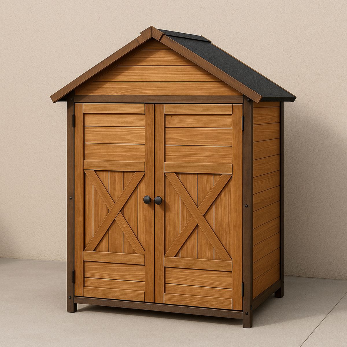 Uteskap i tre med skråtak og doble dører 150x90x75 cm